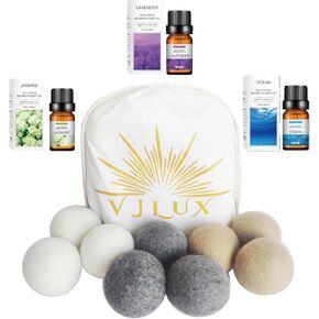 9 XL Natural New Zealand Wool Dryer Balls with 3 Fragrance Oils – Organic, Eco-Friendly, Reusable, Chemical-Free Fabric Softener for Laundry, Reduces Clothing Wrinkles and Shorten Drying Time