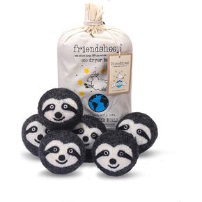 Friendsheep Wool Dryer Balls 6 Pack XL Organic Premium Reusable Cruelty Free Handmade Fair Trade No Lint Fabric Softener Gray Sloth - Sloth Squad