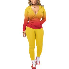 HTD Two Piece Outfits For Women Long Sleeve Tracksuit Bodycon Workout Set Jogger Sets