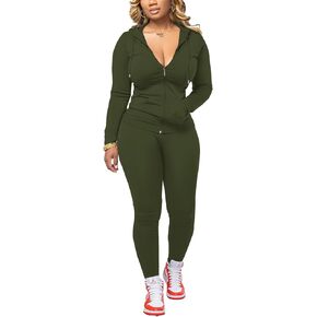 HTD Two Piece Outfits For Women Long Sleeve Tracksuit Bodycon Workout Set Jogger Sets