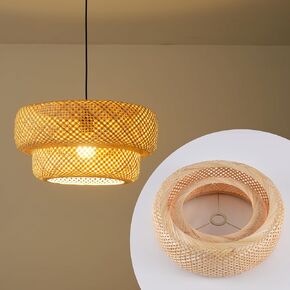 17.7" Bamboo Lamp Shade,Hand-Woven Bamboo Rattan Hanging Lamp Shade,for Dining Living Bedroom Kitchen Farmhouse 1-Pack
