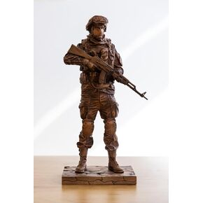 12.60" Handmade Wooden Ukrainian Soldier Statue - Hand-Carved Figurine, Minimalist Wood Sculpture, Rustic Home Decor, Unique Vintage Figurine, Artisan Wood Art, Inspirational Gift