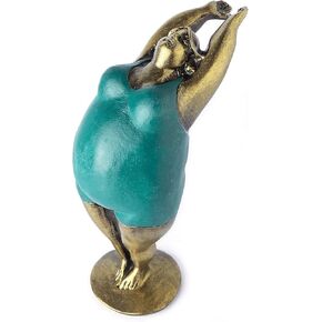 Yoga Fat Lady 7⅝" Green Gold Tadasana Or Mountain Pose Woman Figurine 3D Handcrafted Resin Figure Exercise Workout Postures Decorative Figurines For Decoration Collectibles Decor Gifts