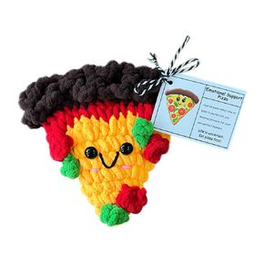Emotional Support Pizza, Handmade Mini Funny Positive Crochet Pizza Dolls Decor, Knitted Handwoven Ornaments Pizza Gifts for Friend Family Lover Birthday Halloween Christmas.