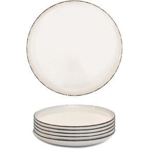 Gusto Buono Stoneware Salad Plates - Set of 6-7.87" | Vanilla - Antique Border | Durable, Dishwasher & Microwave Safe | Ideal for Indoor & Outdoor Dining | Elegant Collection Dishes for Kitchen