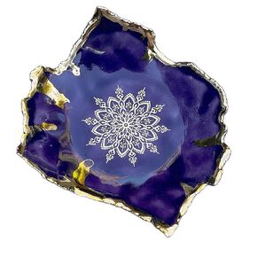 Ceramic Purple and Gold Mandala Ring Dish, Handmade Jewelry Holder, Unique Gift for Mom, Daughter, Sister, Bride, Wife, Her, Women, Men -Stock Photo, Please Read Description