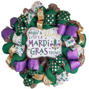 Mardi Gras Wreath, Fat Tuesday Front Door Wreath, Louisiana Decor, Mesh Mardi Gras Wreath, Indoor and Outdoor Decor, Purple, Gold, White, Green