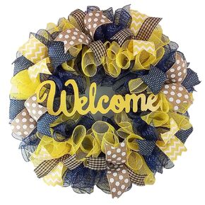 Everyday Wreath Gift | Year Round Mother's Day Present | Mesh Door Wreath | Navy Blue Yellow