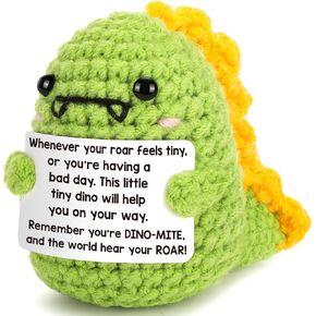 Mini Funny Positive Crochet Animals Dinosaur Easter Basket Stuffers Handmade Crochet Emotional Uplifting Support Mental Health Cute Dino for Women Coworker Friend College Student Birthday Graduation