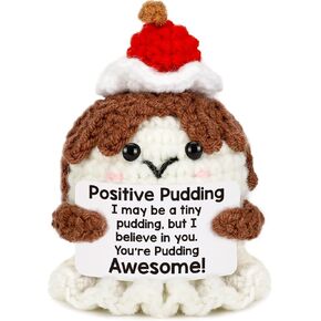 Mini Positive Crochet Pudding Emotional Inspirational Support Easter Day Gifts Basket Stuffer Birthday Gifts for Women Mom Daughter Sister Friend Handmade Knitted Crochet Animals Christmas Small Gifts