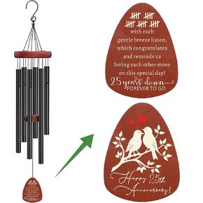 25th Anniversary Wedding Wind Chime, Happy 25th Anniversary Romantic Gifts for Couple, Parents, Wife, Husband, Friends, Silver Anniversary Keepsake Gifts Ideas