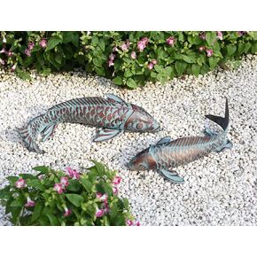 Set of 2 Koi Fish Decor Outdoor Statues Sculptures Antique Copper Garden Pond Fish Art Metal Koi Fish Statue Outside Garden Décor Ornaments for Outdoors,Patio,Yard,Lawn,Pond,Home Decorations