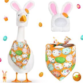 Easter Porch Goose Outfits for Plastic Goose 23"/ 17'' Lawn Goose Statue Clothes Bunny Hat Egg Tutu Collar Bandana for Easter Party Patio Yard Outdoor Decoration(Egg Bandana)