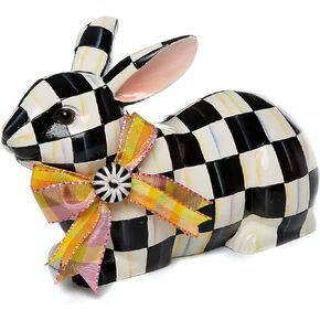 MACKENZIE-CHILDS Bunny Figurine, Rabbit Figurine Decoration for Spring, Resting, Courtly Check
