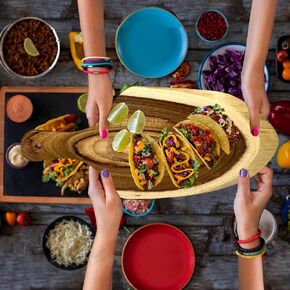 SNW Taco Tray, Pizza Paddle, Cheese and Cracker Platter, Perfect as round charcuterie board, personal charcuterie boards, mini charcuterie boards, 15.3 Inch Acacia Wood Tray