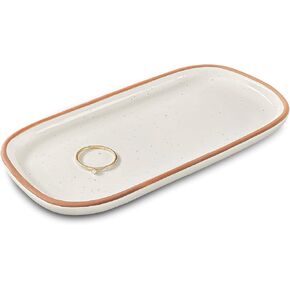 Mora Ceramic Trachative Racher - Rectangle 6.4in Dish للمجوهرات ، العطور ، المكياج ، الملحقات ، الشمعة ، في الغرور الحمام ، بجانب السرير ، أو عداد المطبخ. منظمون لطيفون - أبيض