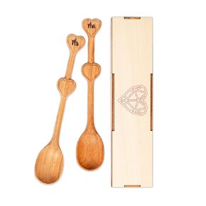 JABIHOME Wooden Engraved Mr and Mrs Coffee Stirrers, Mens Easter Gifts, Wooden Serving Heart Shaped Spoon, Engagement Gifts, Hostess Gifts for Couple, New Year Gifts for Girlfriend