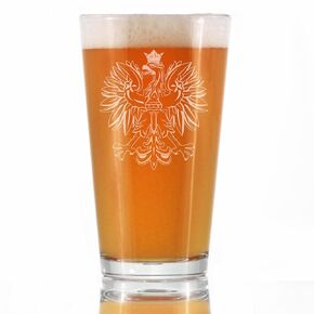 Polish Eagle Pint Glass for Beer - Poland Gifts or Party Decor for Women & Men - 16 Oz Pint Glasses