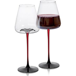 LEMONSODA Concave Champagne Glasses Set of 4 - Modern Red Stem & Black Bottom for Sparkling Wine, Rosé, Prosecco, Champagne – Handcrafted Barware, Perfect for gift – 9oz (265ml) (Wine 16oz Set of 2)