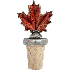 Danforth Maple Leaf Fall/Autumn Bottle Stopper, Pewter, Natural Cork - Handcrafted, Made In USA
