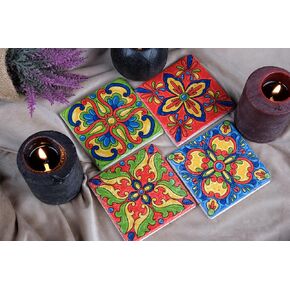 Mexican Talavera Coasters Set of 4 Absorbent Square Coasters Talavera Tile Coasters Fiesta Coasters Spanish Style Coasters for Drinks Gift for Mom Mothers' Day Gift