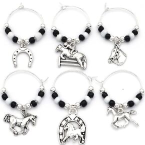 Horse Wine Glass Charms, Racetrack Glass Markers The Perfect Gift for Horse Racing Fans & Horse Gifts For Women - Set of 6 in Box Ready For Gifting