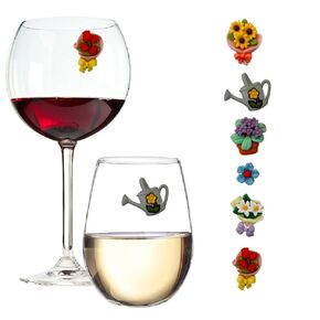 Magnetic Wine Glass Charms – Mother’s Day Gift, Flower Bouquet Drink Markers, Set of 6, Party and Cocktail Accessories