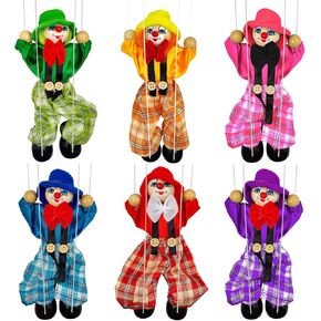 6 Pack Wooden Marionette Puppets Clown Pull String Puppets Movable Hands and Feet for Family Men Women Pretend Play Puppetry Party