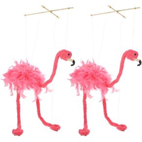 LUOZZY 2 Pcs Plush Flamingo Marionette Handmade Flamingo Puppets Doll with Wood Sticks Stuffed Animals Flamingo Puppet Props for Exercise Children's Coordination Ability - Pink