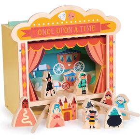 Mentari Toys - Wooden Tabletop Theatre - Stage with Changeable Backdrops, Props, Moveable Magnetic Characters - Creative Play for Kids - Develops Motor Skills, Storytelling and Imagination - Age 3+