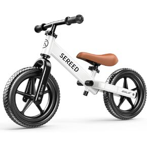 SEREED Toddler Balance Bike 2 Year Old, 12 Inch No Pedal Kids Toy Bike for 2-5 Years Old, Tool-Free Adjustment, Gift for 2-3 Boys Girls, Customize Plate with 3pcs Stickers (White)