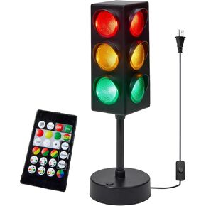 Mini Traffic Light Lamp with Base 11 inches Vibrant Decoration Working w/Batteries or USB Traffic Light Blinking Modes Decoration for Kids’ Bedrooms Stop Sign Room Decor Pretend Play Toy