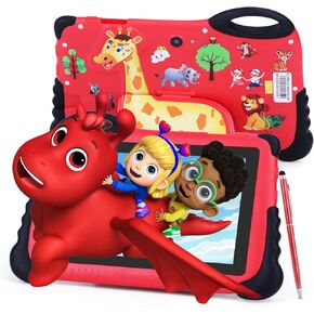 2024 Kids Tablet for 3-7, 7" Android 13 Tablet for Kids, 4GB+32GB(512GB TF), Parental Control, Eye Protection Screen, 1024x600 Resolution Toddler Tablets with iWawa Pre-Installed for Boys Girls - Red