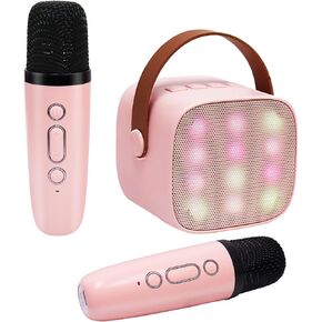Mini Karaoke Machine for Kids,Haomuren,Portable Bluetooth Singing Speaker with 2 Wireless Microphones,Birthday Gifts Toys little Girls for 3,4,5,6,7,8,9,10,11,12 Years Old Toddler Karaoke Machine,Pink