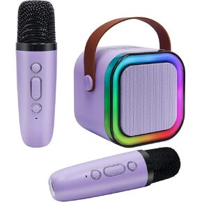 Mini Karaoke Machine for Kids,Haomuren,Portable Bluetooth Singing Speaker with 2 Wireless Microphones,Birthday Gifts Girls Boys for 3,4,5,6,7,8,9,10,11,12,13 Years Old Karaoke Machine (Purple 2Mics)