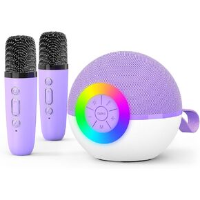 goopow Mini Karaoke Machine Speaker for Kids Adults, Portable Bluetooth Microphone Song Toys with LED Light, Best Chritmas Birthday Festival Gift for 3 4 5 6 7 8+ Year Old Girls Boys (Purple-2MIC)