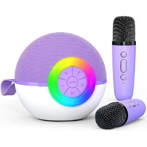 Karaoke Microphone Machine Toys for Kids Adults, Mini Portable Bluetooth Speaker with 2 Wireless Mics, Christmas Birthday Gifts for Boys Girls Ages 3 4 5 6 7 8 9 10 11 12+ Year (Purple)