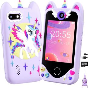 Kids Smart Phone for Girls Gifts - Toddler Christmas Birthday Gift for Age 3 4 5 6 Year Old, Kids Cell Phone Toy with Touchscreen, Dual Cameras, Learning, Music Player, Games with 32 GB Card