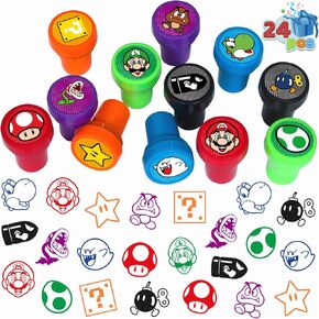 24 Pcs Mario Themed Stampers, Mario Birthday Party Supplies, Goody Bag Treat Bag Stuff for Mario Birthday Party Gifts