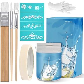 13oz Glass Etch Starter Cream Kit for Intricate Designs, DIY Art Craft Bundled with 3 Application Brushes, 1 Paper Tape, 1 Nitrile Gloves, 1 Silk Screen Label, Perfect for Mirrors, Windows, Glassware