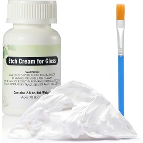 Improved Glass Etching Cream Kit 2.8oz- Thicker, Smoother Formula - Include 2 Brushes, 8 Stencils, Protective Inner Lid - Ideal for Glass, Ceramic, Mirror, and Window Etching