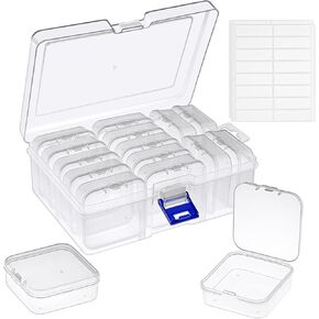 Bead Organizer and Storage, 15 Pcs Clear Bead Storage Containers, Mini Plastic Bead Organizer Box, Rectangular Jewelry Storage Boxes with Label Stickers for DIY Jewelry, Bracelet Making & Nail Art