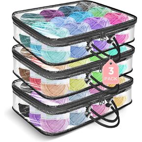 Yarn Storage Bags 3 Pack, Clear Yarn Storage Organizer 12x16x4 Inches