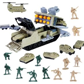 Military Armored Vehicle Toy Set, Army Men and Mini Army Toy Vehicles Trucks, Tank, Helicopter, Missile Launche Playset for Birthday Party Favors, Gift for Kids Boys