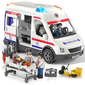 Ambulance Toy for Kids 3 4 5 6 7 8 Years Old, Friction Powered Emergency Vehicles with Light and Sound, Ambulance Toys Holiday Birthday Gifts for Kids Boys Girls Ages 3-8