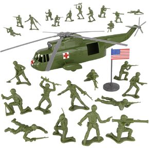 TimMee Plastic Army Men Helicopter Playset - OD Green 26pc Made in USA