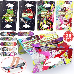 28 Pack Valentines Day Gifts for Kids - Mini Finger Skateboard with Valentine's Day Greeting Cards for Kids, Fingerboard Skate Lovers Classroom Valentine's Party Favor, Exchange Prizes Gift