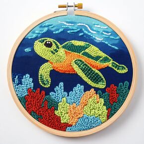 DIY Punch Needle Kits for Beginners Green Sea Turtle with Hoop Embroidery Punch Needle Starter Craft Set Easy for Adults and Children Festival Gift and Decoration 20x20cm-5