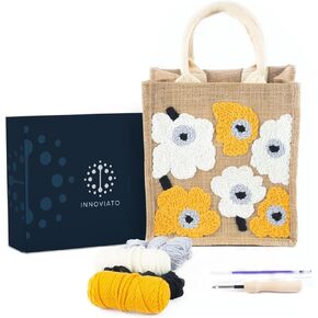 Innoviato - Punch Needle Kit for Beginners – Complete Embroidery Tote Bag Set for Adults & Kids with Easy Instructions & Video Tutorial, Includes a Unique Pattern
