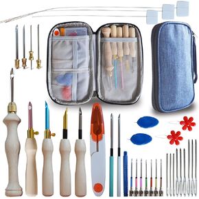 مجموعة Diawiew Punch Needle Embroidery Kit - مجموعة كاملة للكم الإبرة - تشمل أداة إبرة لكمة قابلة للتعديل ومقبض التطريز الخشبي - مثالي للمبتدئين للبالغين